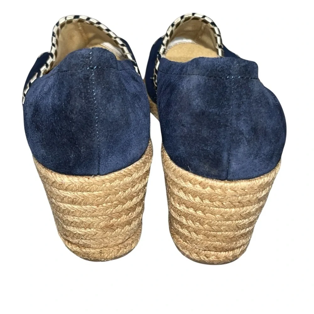 Jack Rogers Blue Suede Palmer Jute Wrapped Wedge Espadrille Peeptoe Shoes 9.5